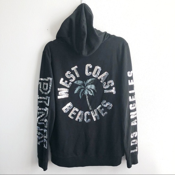 Victoria’s Secret PINK Hoodie Black Sequins LA West Coast Beaches Sz M - Picture 12 of 12